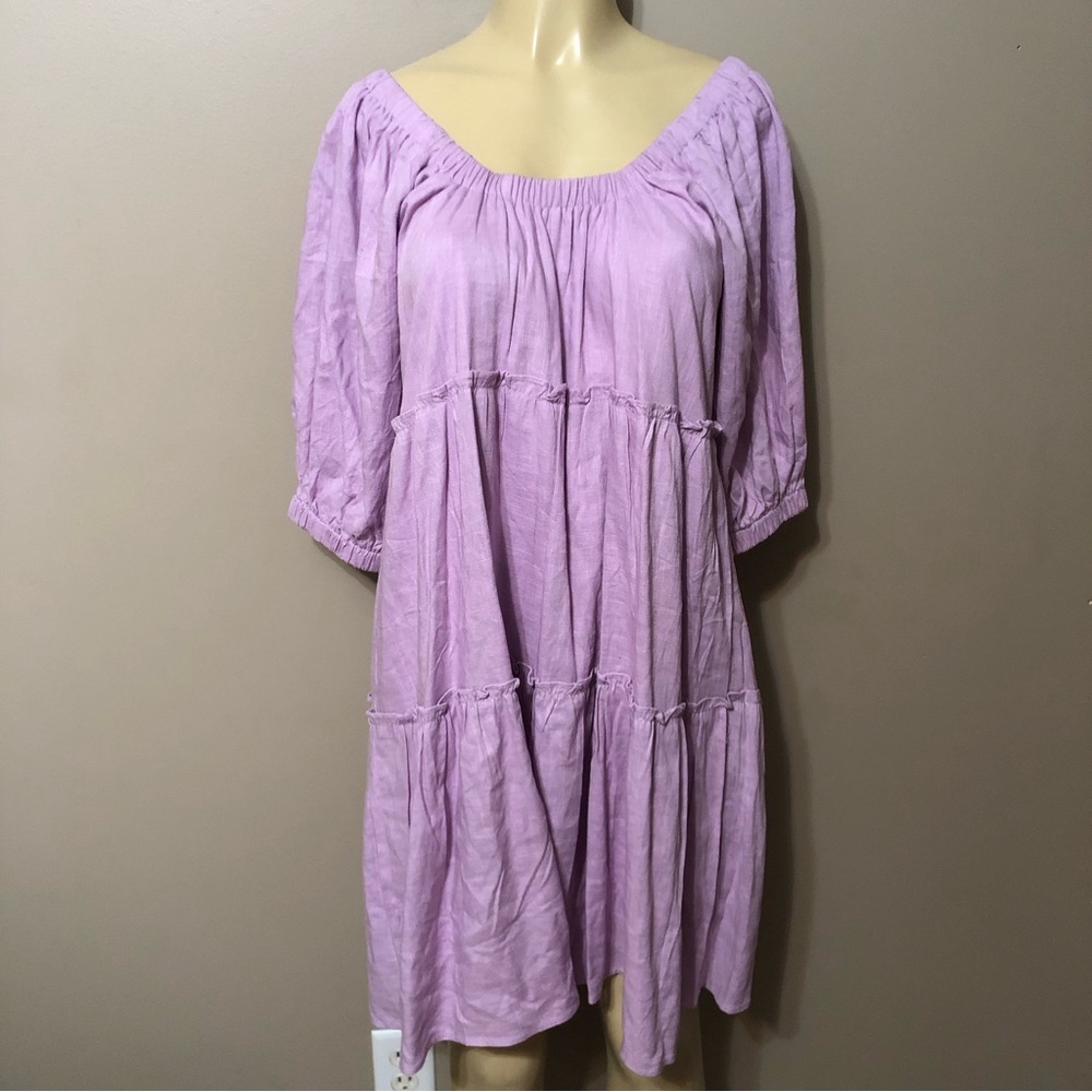 Aaron & Amber Lavender Tiered Babyydoll Linen Blend dress women’s size medium